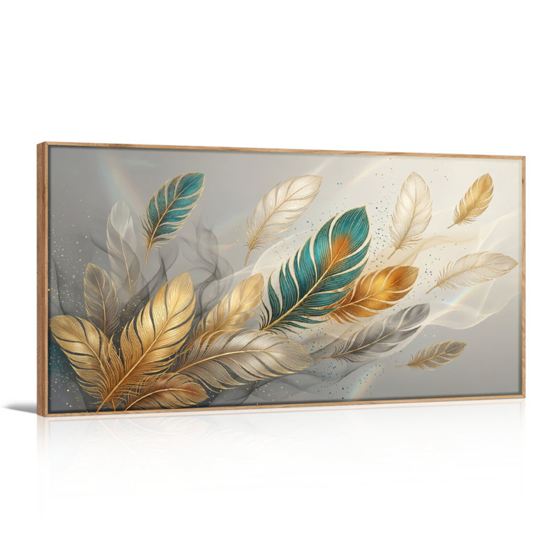 Ensemble de 1 tableau sur toile « Plumes », L 40 po x H 20 po, Naturel