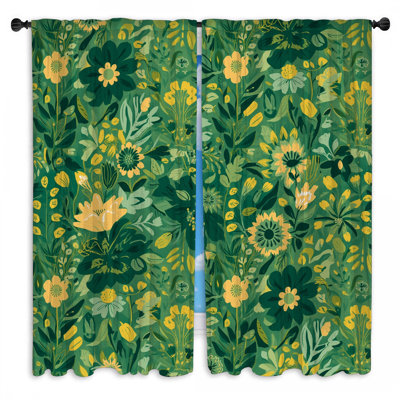 Green Floral Pattern Window Curtains Floral Sheer & Room Darkening - 2 Panels