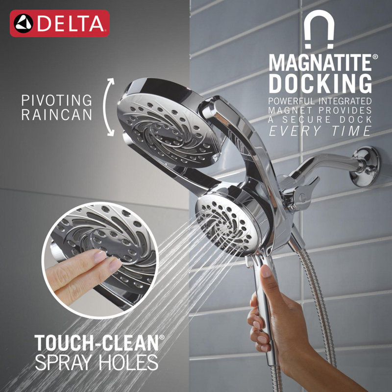 Chrome Dual Shower Head with Handheld and Rain Settings