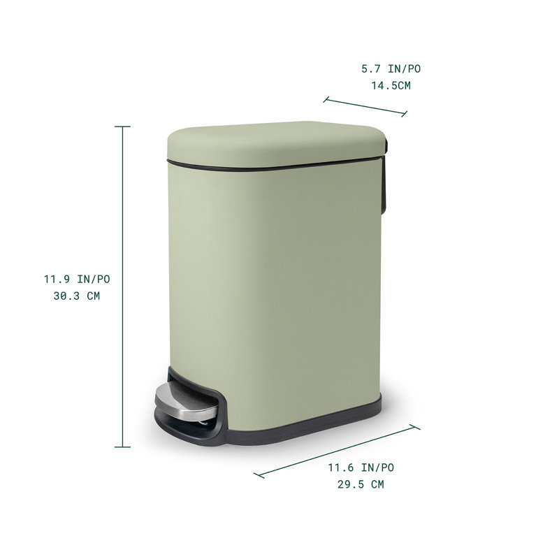 Acento Linea 1.3 Gallon Slim Rectangular Step Trash Can with Soft Close Lid, Removable Inner Bucket and Foot Pedal, Sage Green