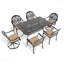 Ensemble de salle à manger 7 pièces en fonte d'aluminium toutes saisons comprenant 2 chaises pivotantes, 4 chaises et une table rectangulaire avec cadre noir