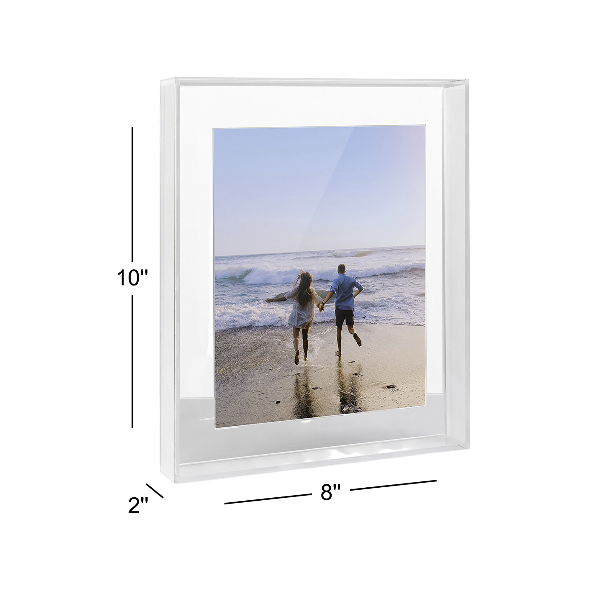 Float Frame for Tabletop or Wall with Magnetic Photo Holder, Frost, 8" x 10"