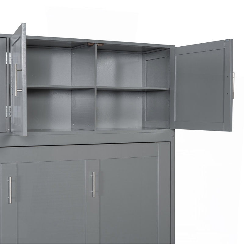 Grand lit escamotable mural avec bureau, tablettes de rangement et grandes armoires, gris (OLD SKU: N820S10034E)