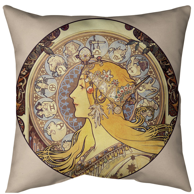 Housse de coussin euro alphonse mucha zodiac, Faux lin