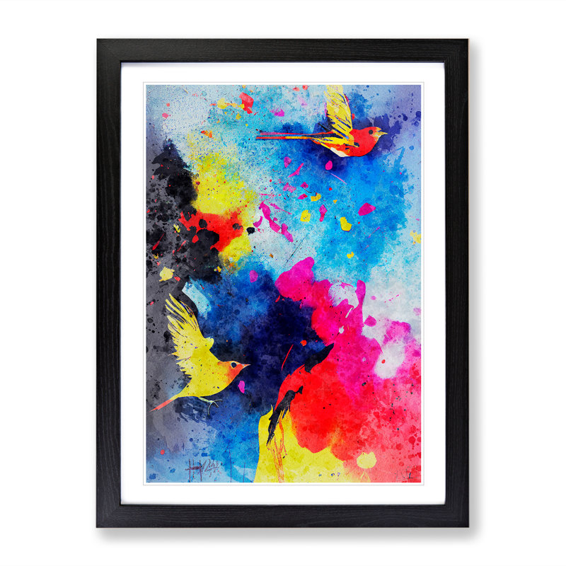Bird Splash No.3 - Single Picture Frame Painting, Black, 64cm H x 46cm W x 2cm D