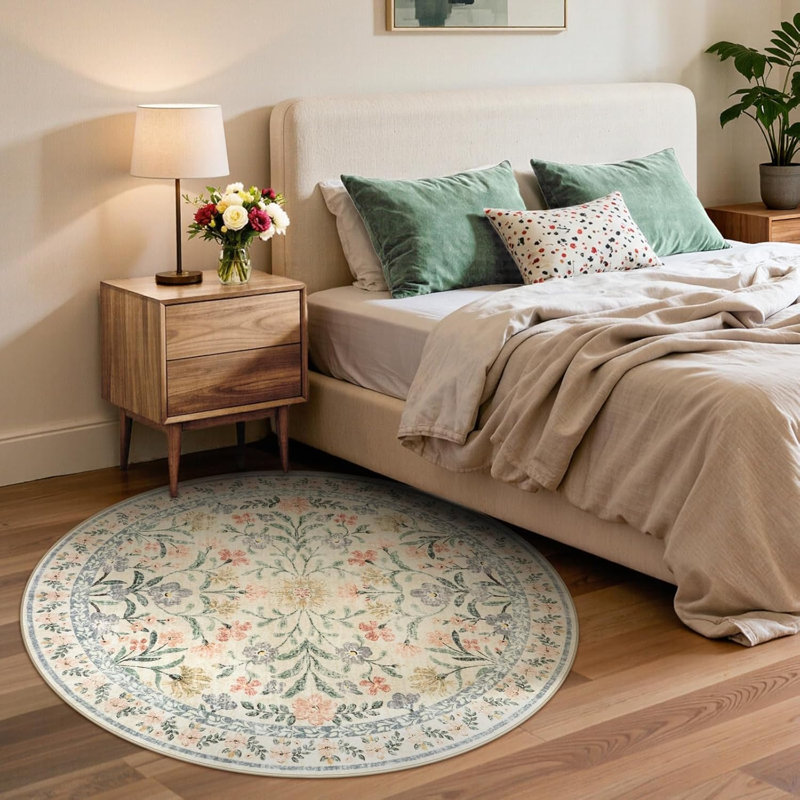 Kaldi Oriental Botanical Floral Machine Washable Area Rug with Non-Slip Backing for Living Room, Dining Room, Bedroom