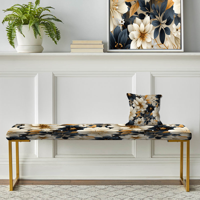 Banc de fleurs bleu et beige à motif de chrysanthèmes - motif floral I
