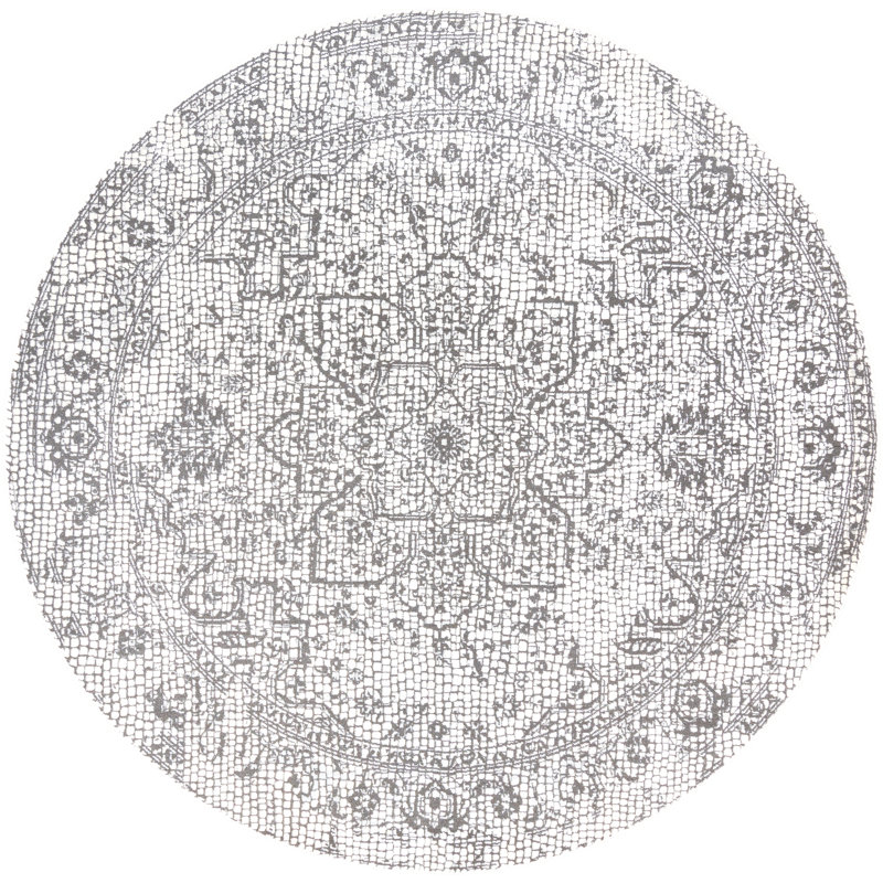 Tapis blanc / gris Imane, Rond 6 pi 7 po
