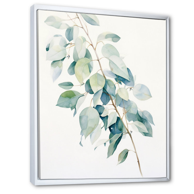 Vert, blanc, minimalisme, eucalyptus Essence III, H 40 po x l 30 po x P 1,5 po, Cadre flottant blanc