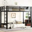 Lit mezzanine simple en métal noir de taille très grand avec double échelle latérale, cadre et coffre-fort pour dormir dans un dortoir avec barrières de sécurité, assemblage facile, chambre à coucher inférieure flexible