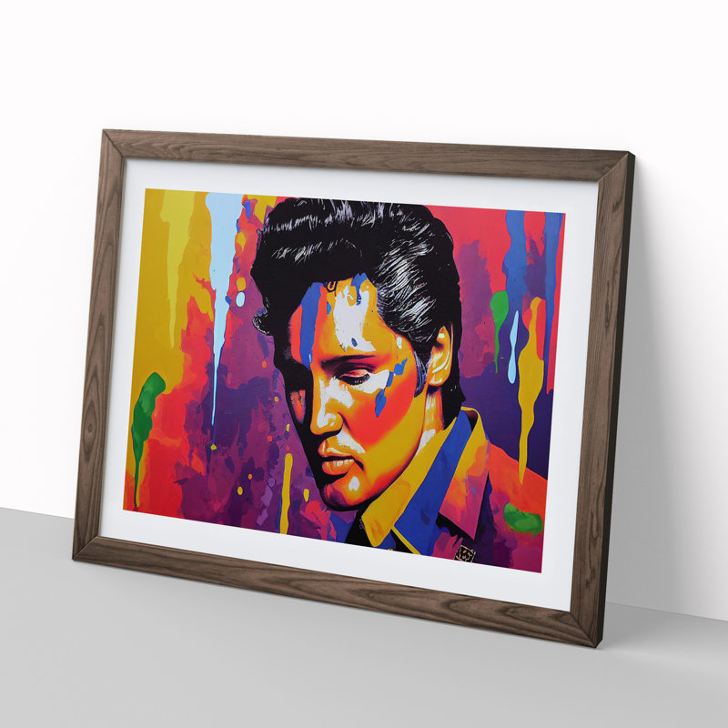 XH1022-6737X Paint Splashed Elvis Presley Vol.1 Abstract - Single Picture Frame Print, 34cm H x 46cm W x 2cm D, Walnut