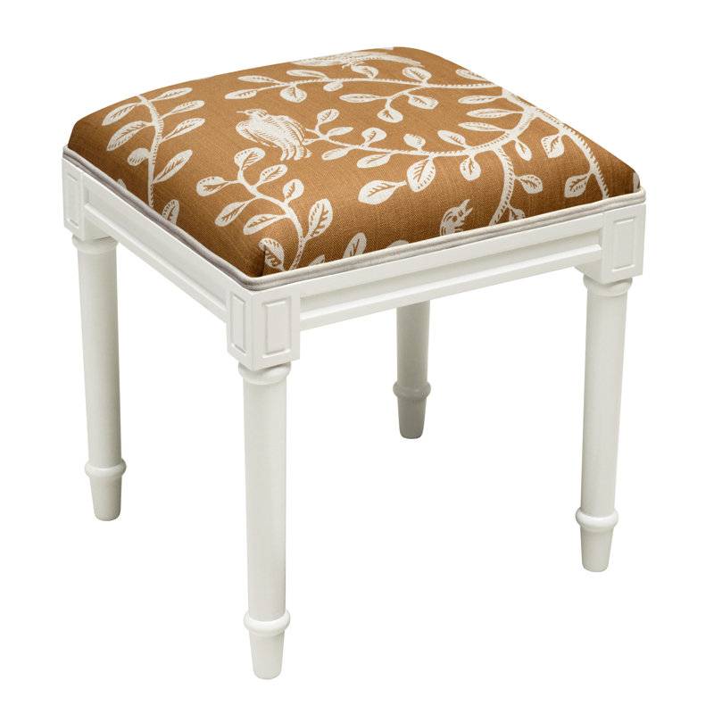 Tabouret de coiffeuse en bois massif, Blanc / caramel