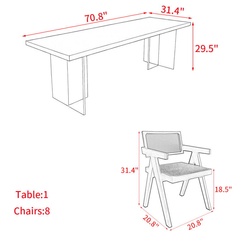 All solid wood acrylic floating dining table set, 29.5"H x 70.8"L x 31.4"W