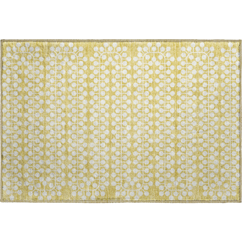 Premium Machine Washable Mayfield AMF2247 Geometric Rug, Gold, 1'8" x 2'6"