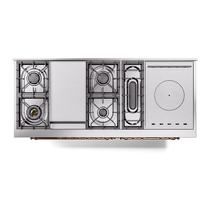 ILVE Nostalgie II 60 in Dual Fuel Range, 7 Burner, Griddle, Frenchtop, Graphite Matte/Copper, Natural Gas