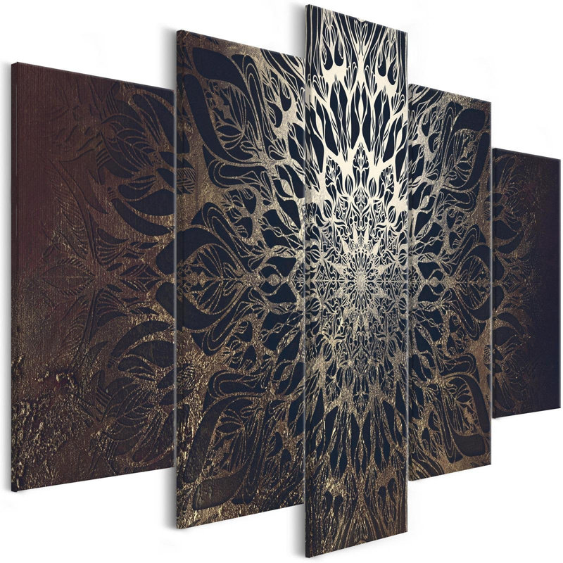 Hypnose brune large - ensemble de 5 impressions sur toile tendue, H 40 po x l 80 po x P 1 po, Noir