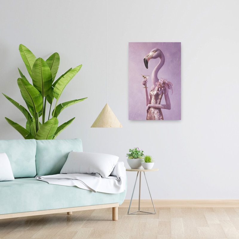 Art contemporain, art contemporain flamant surréel, H 24 po x l 16 po