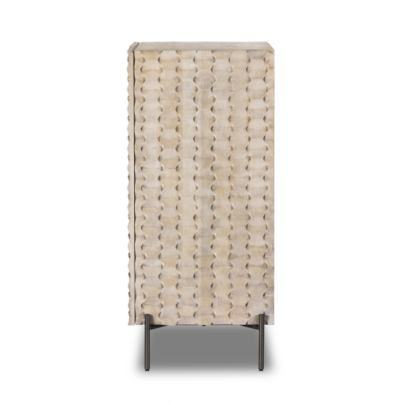 Raffael Solid Wood Bar Cabinet, Stonewash Gray Mango/Gunmetal
