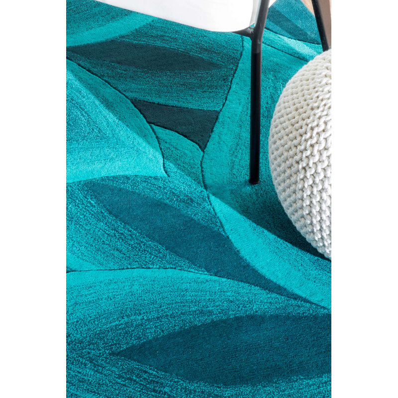 Tapis bleu sarcelle en laine touffeté à la main Merriam, Rectangle 7 pi 6 po x 9 pi 6 po