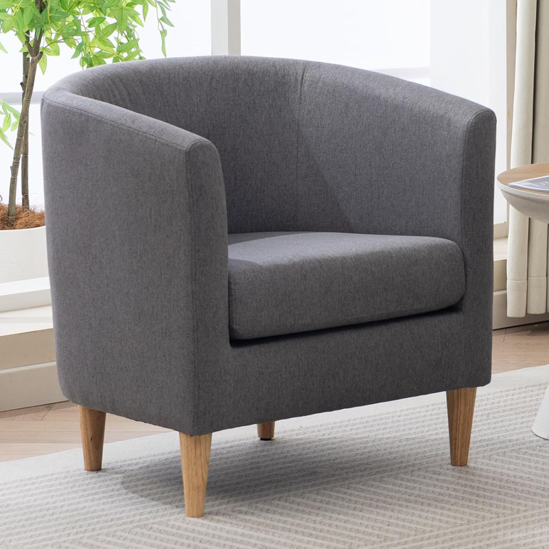 Fauteuil d'appoint Cottle Barrel avec pieds en bois, chaises de salon modernes et confortables avec accoudoirs, Gris