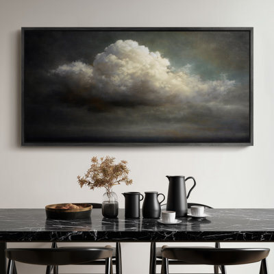 «Dramatic Luminous Cloud Floating in Dark Sky», reproduction d'art encadrée