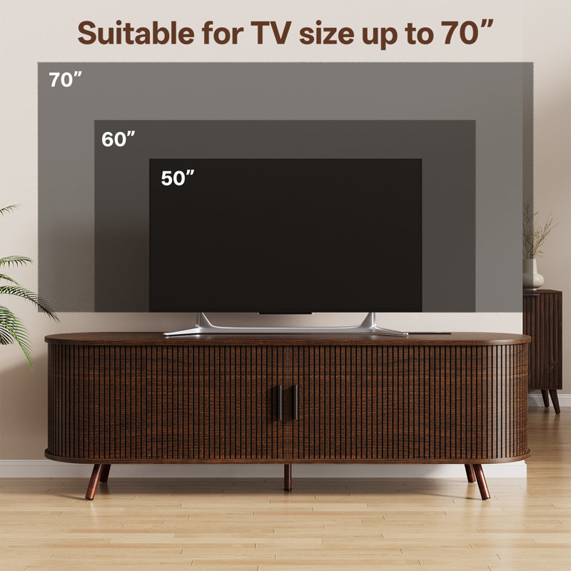 63"W Modern Wood TV Stand with Storage, Shelves and Power Outlet to Fit Tvs, Walnut