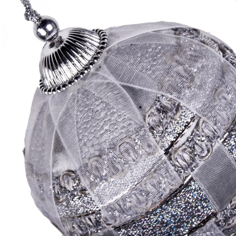8cm Textile Bauble, Silver