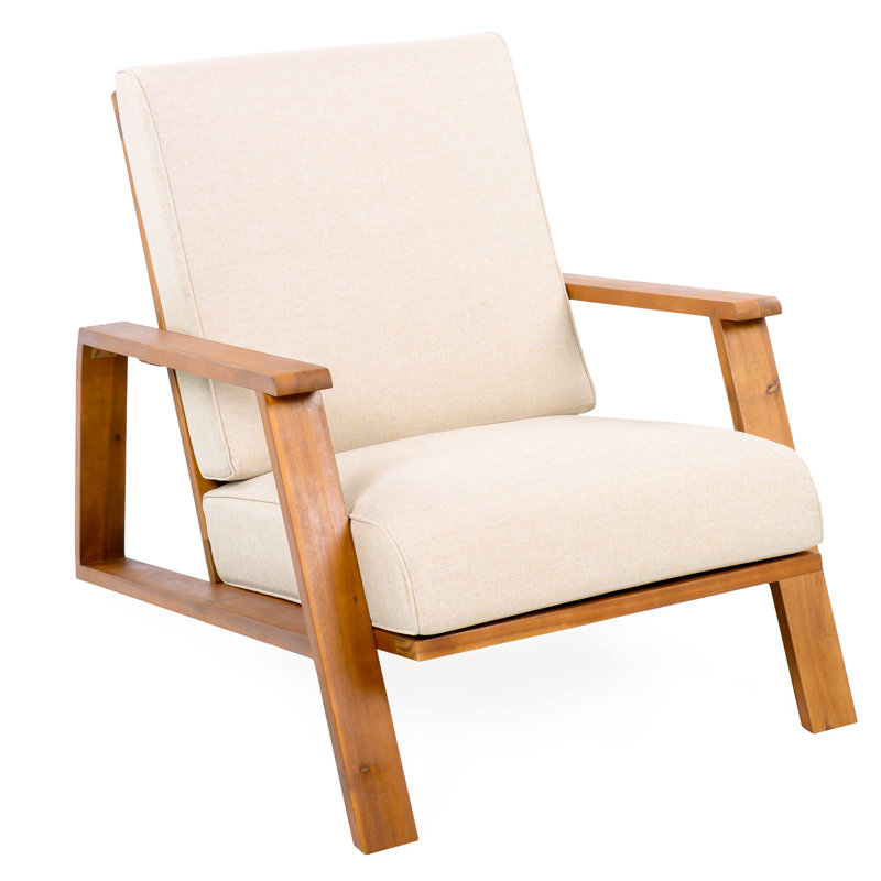 Outdoor Club Chair With  Cushion And Wood Frame, Offering A  Blend Of Design Comfort For Backyard Spaces, Suitable Summer Entertaining Relaxing, 400 Lbs Weight Capacity Style