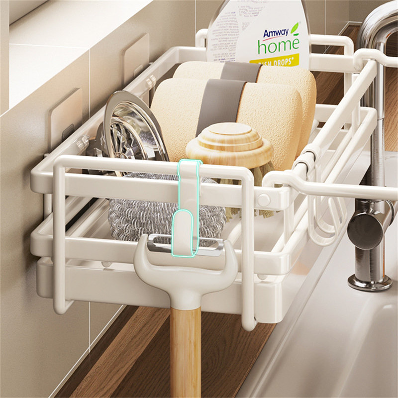 Multi-Functional Dish Towel Drying Rack With Storage Caddy For Kitchen Sink