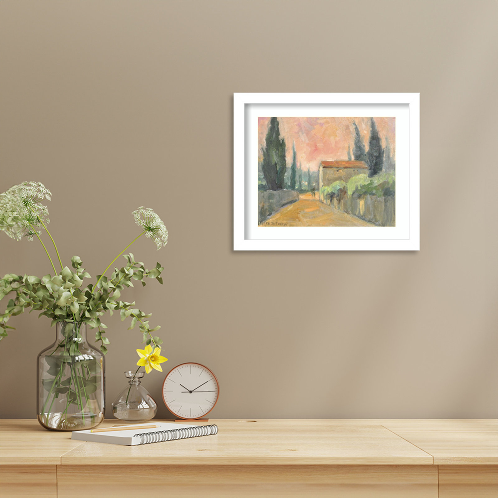 Tuscan Farmhouse Print, White, 11" H x 13" W