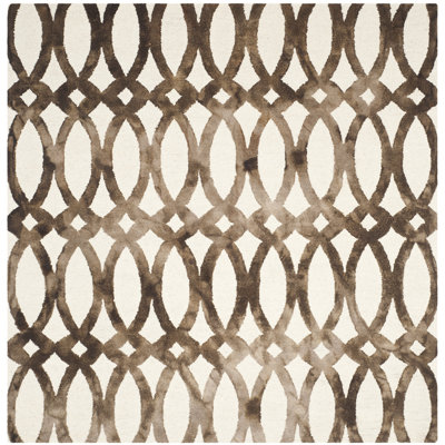 Amekia Hand Tufted Wool/Cotton Geometric Rug in Chocolate/Ivory