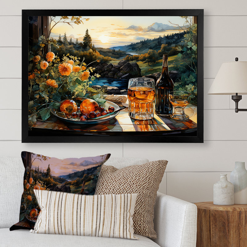 Repas de pique-nique, charme sur toile, H 12 po x l 20 po x P 1 po, Cadre simple noir