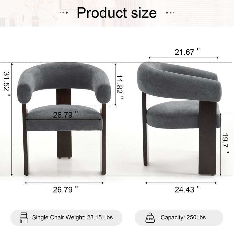 Fauteuil d'appoint moderne en tonneau avec base à 3 pieds, Gris foncé