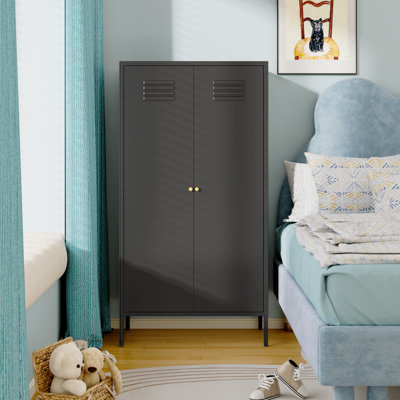 Metal Wardrobe Coat Cabinet With Adjustable Shelves And Hanging Rod,Storage Closet Locker For Bedroom,Kids Room,Office, Home, School,Almirah For Cloth by Ebern Designs