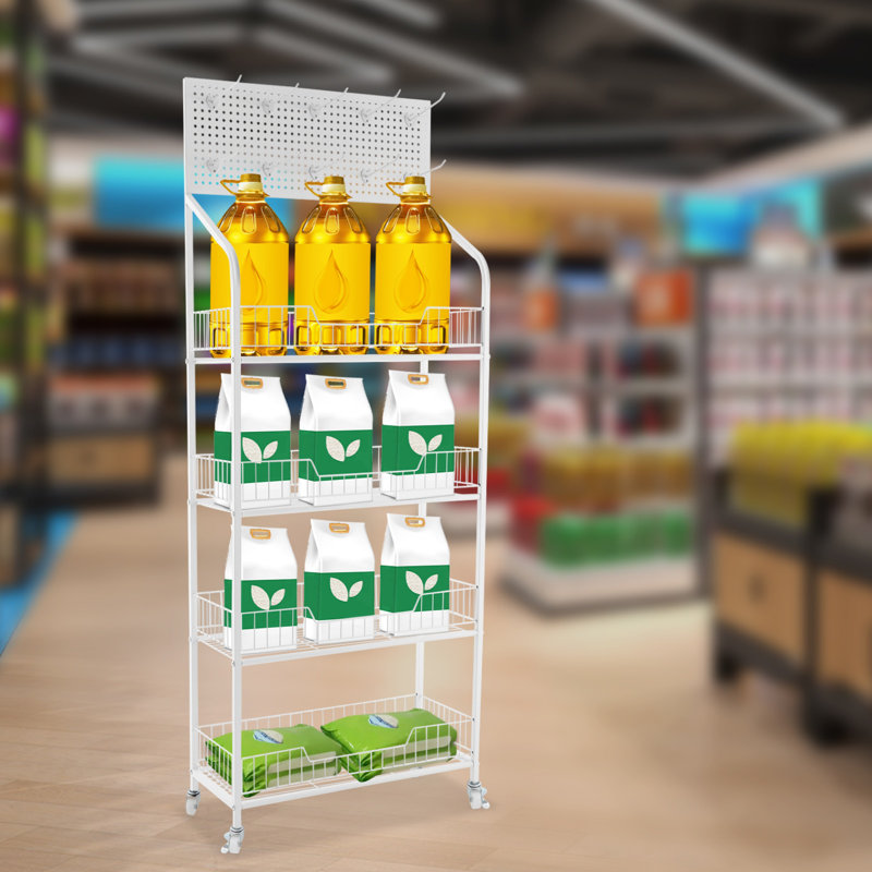 Retail Display Rack With Hooks And Wheels, White, 60.24" H x 23.62" W x 10.62" D