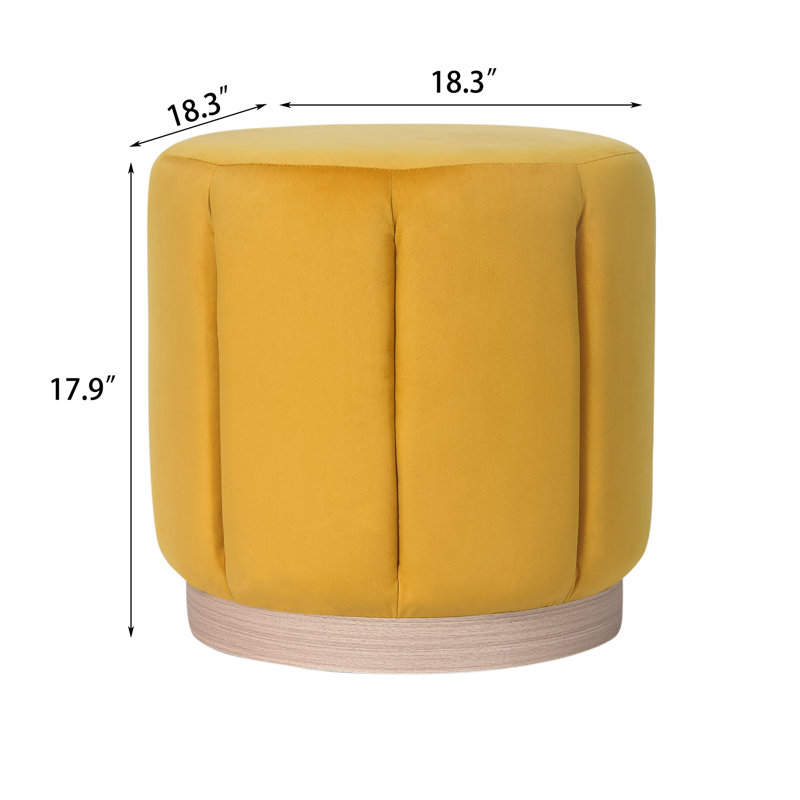 Round Upholstered Ottoman Stool, Yellow Polyester