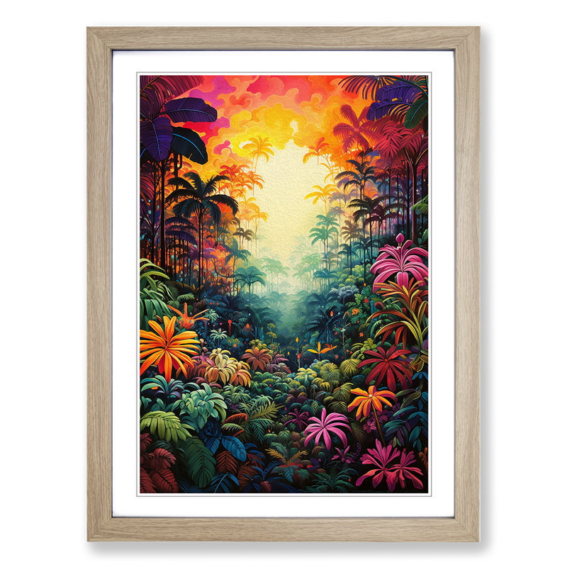 Jungle Colour Field No.2 - Single Picture Frame Print on Wood, Oak Framed, 64cm H x 46cm W