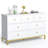 47" White Wooden Dresser With 7 Deep Drawers & Metal Handles