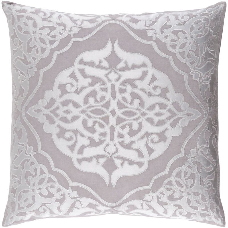 Adelia Appliqued Linen Pillow Cover, 20" x 20", Medium Gray/Light Gray, Down Blend