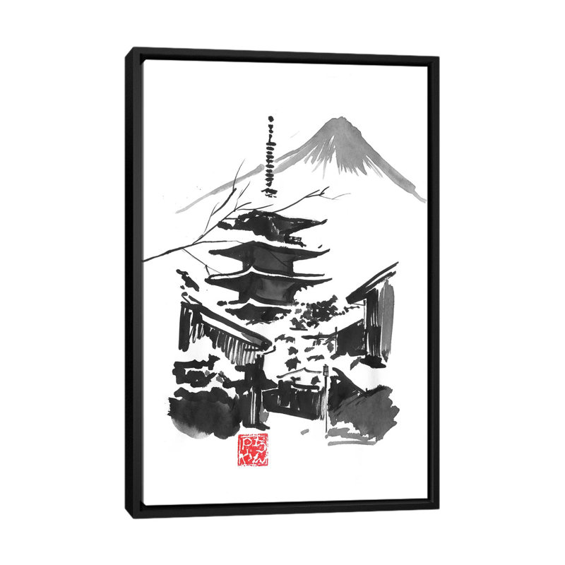 Fuji San And Temple by Péchane - Print on Canvas, Black Framed, 152.5 cm H x 101.5 cm W