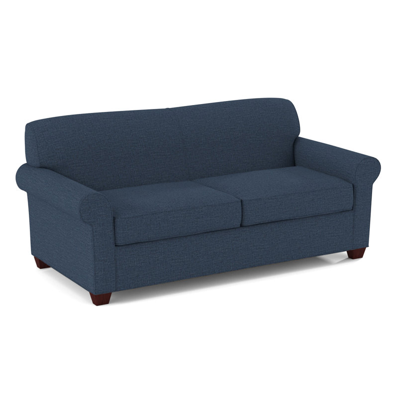 Finn Rolled Arm Sofa with Reversible Cushions, Empire Mahogany, Archetype Admiral, 34" H x 75" W x 36" D