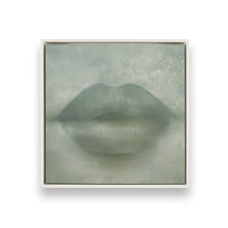 «Whispered Kiss Green (Square)» sur toile par Golden Glow Interiors, Cadre flottant blanc opaque