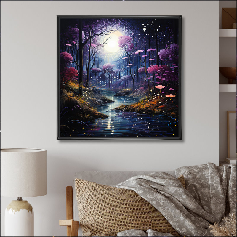 Blue Forest Mystical Whispers Pointillism - Landscapes Canvas Prints, Cadre flottant noir, H 36 po x l 36 po x P 1,5 po