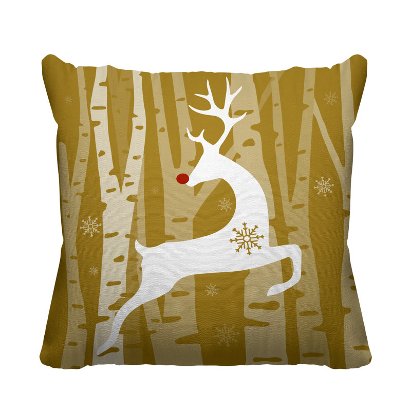 Coussin décoratif intérieur / extérieur Reindeer, 17 po x 17 po, Or, Carré
