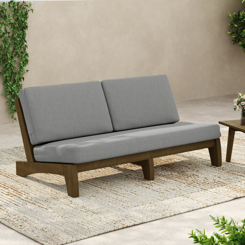 Patio Outdoor Sofa with Cushions, Brown, Gray