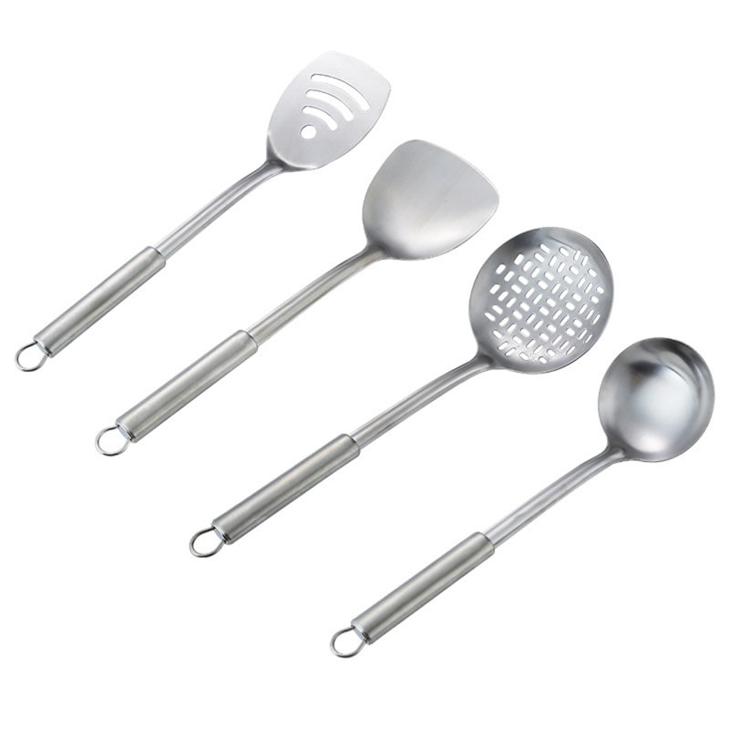 Ensemble d'ustensiles de cuisine 4 pièces en acier inoxydable de qualité supérieure - Spatules, cuillères et louches de cuisine robustes