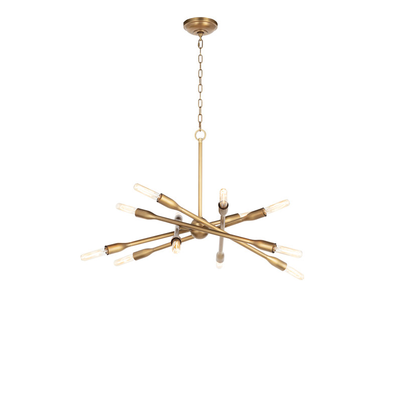 Cobra 12 - Light Dimmable Sputnik Modern Linear Chandelier, Natural Brass, 24.75" H x 30.5" W x 30.5" D