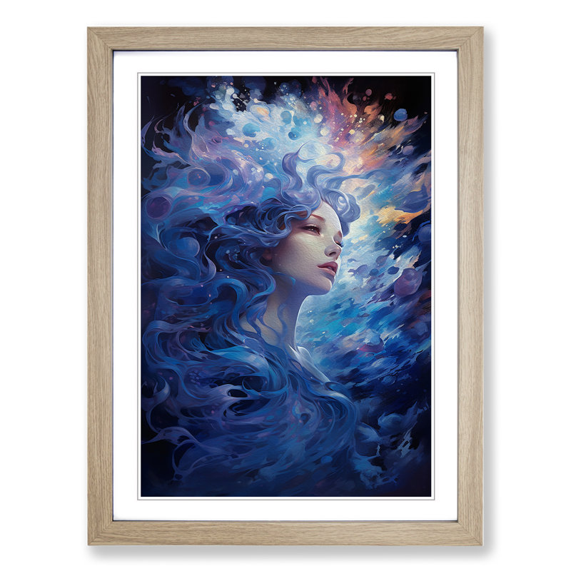 Aquarius Zodiac Contemporary Art - Framed Print, Oak Framed, 46cm H x 34cm W x 2cm D