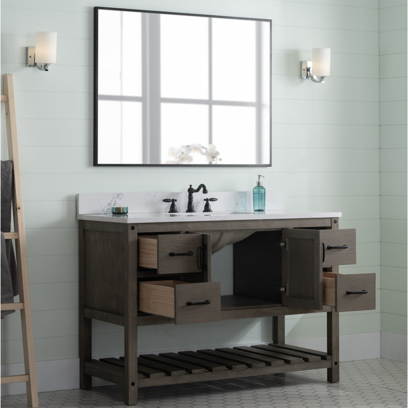 Radstock 48'' Single Bathroom Vanity with Top, Antique Gray, Carrara White