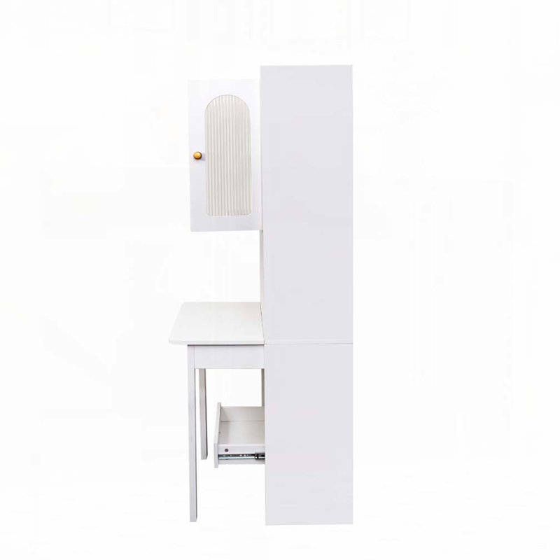 Fold-Out Convertible Writing Table, Desk Cabinet with shelf and drawer, White